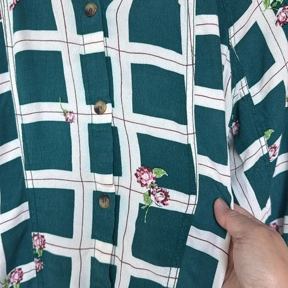 Free People Green and White Button Down Shirt - Picture 5 of 7